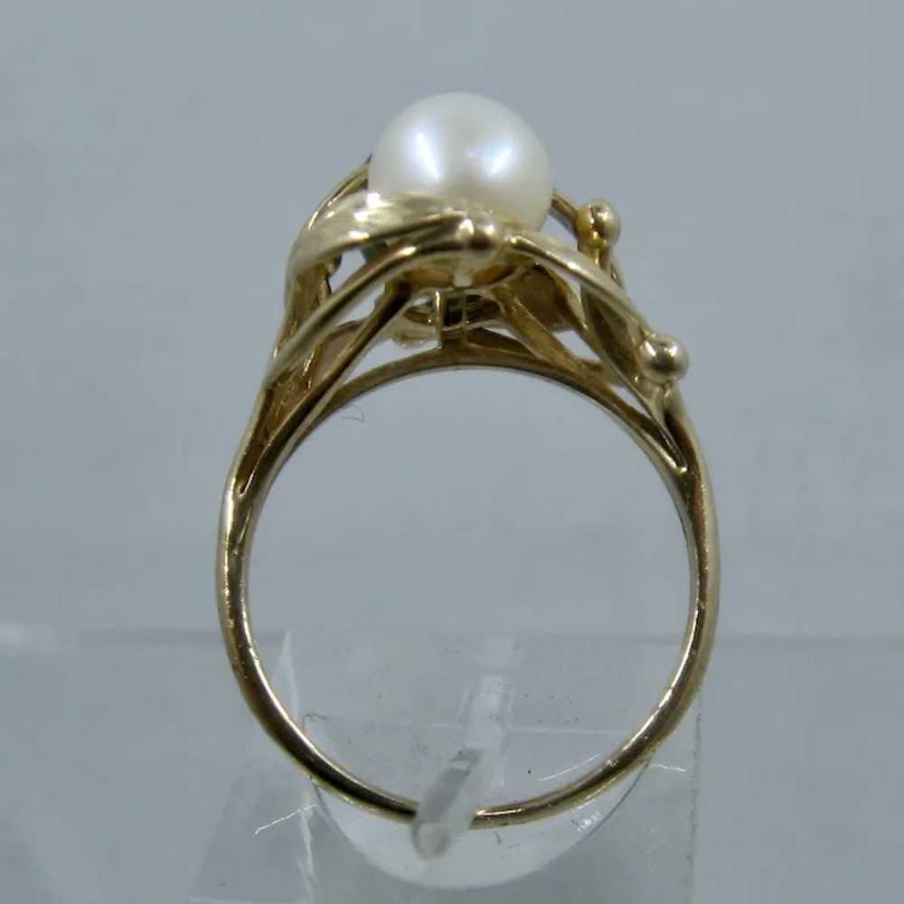 14K Black & White Round Pearls w/ Gold Leaves Rin… - image 5