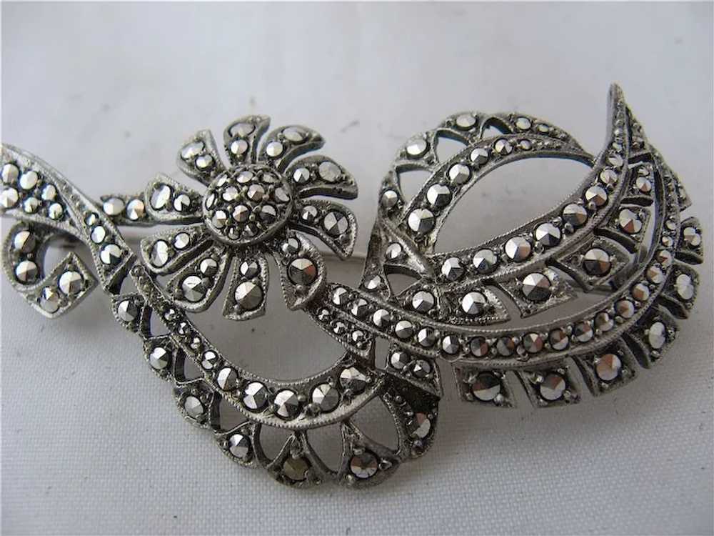 1930s Deco Germany 800 Silver Marcasites Floral P… - image 2