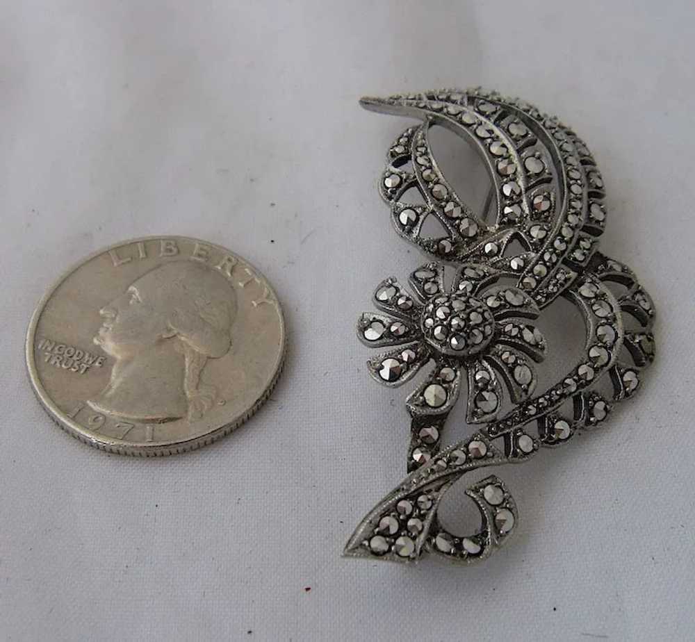 1930s Deco Germany 800 Silver Marcasites Floral P… - image 5