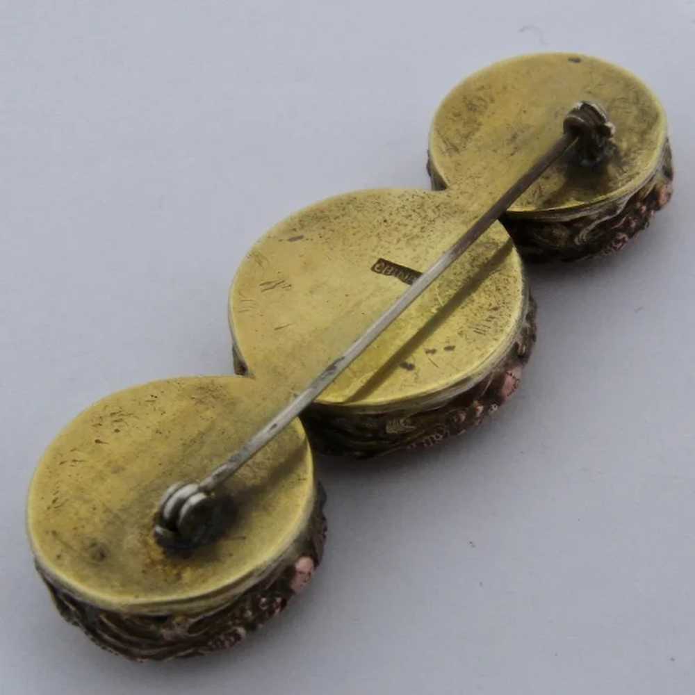 Ca 1930 China Triple Carnelian Brass Circles Pin - image 6