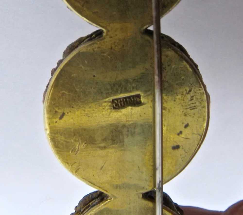 Ca 1930 China Triple Carnelian Brass Circles Pin - image 7