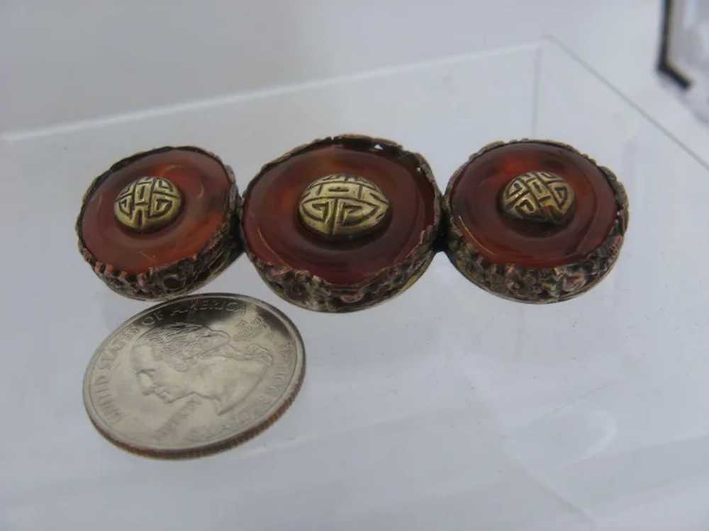 Ca 1930 China Triple Carnelian Brass Circles Pin - image 9