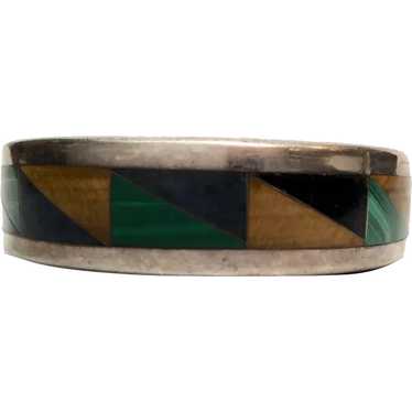 Mexican Sterling Silver Multi Stone Inlay Bangle B