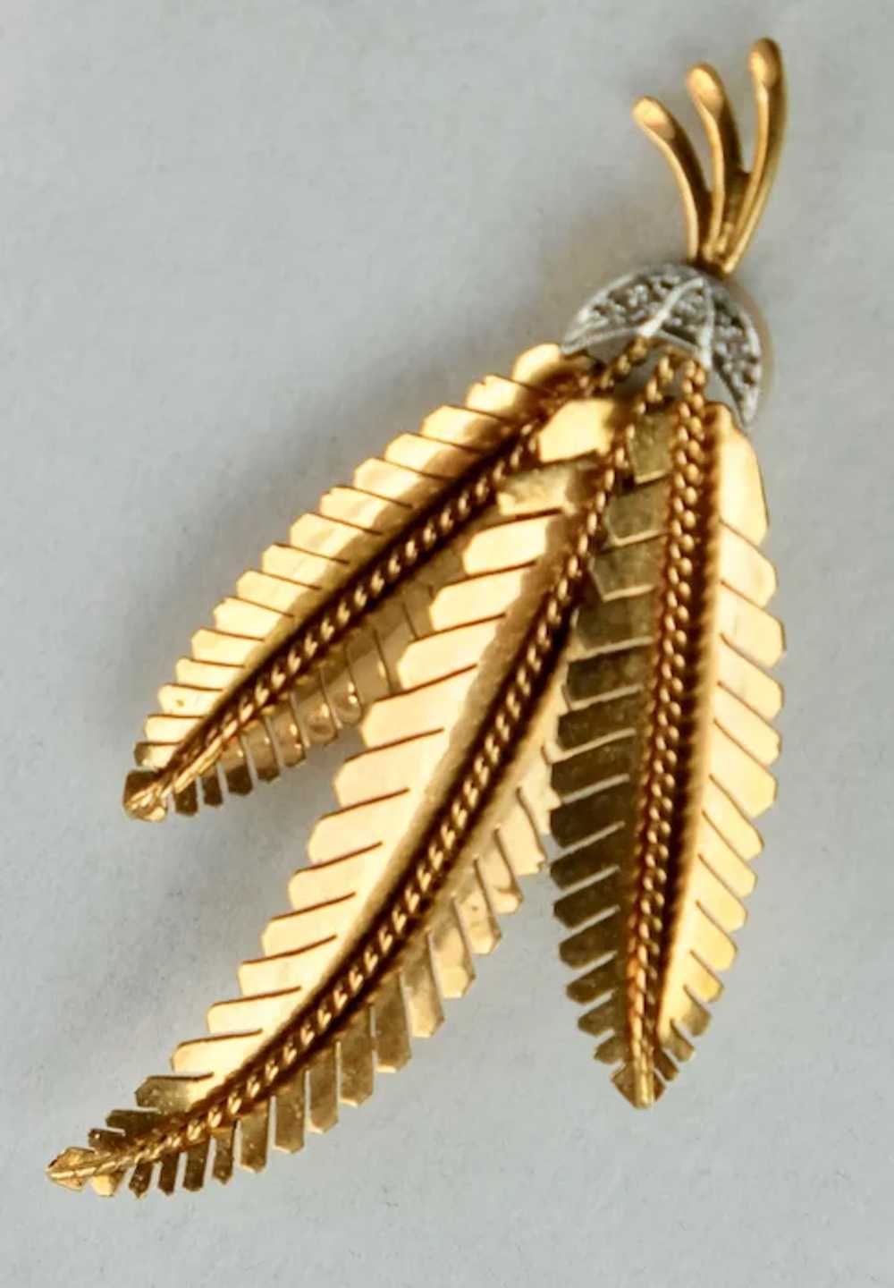 Retro 18K Rose Gold Diamond Ferns Pin Brooch - image 2