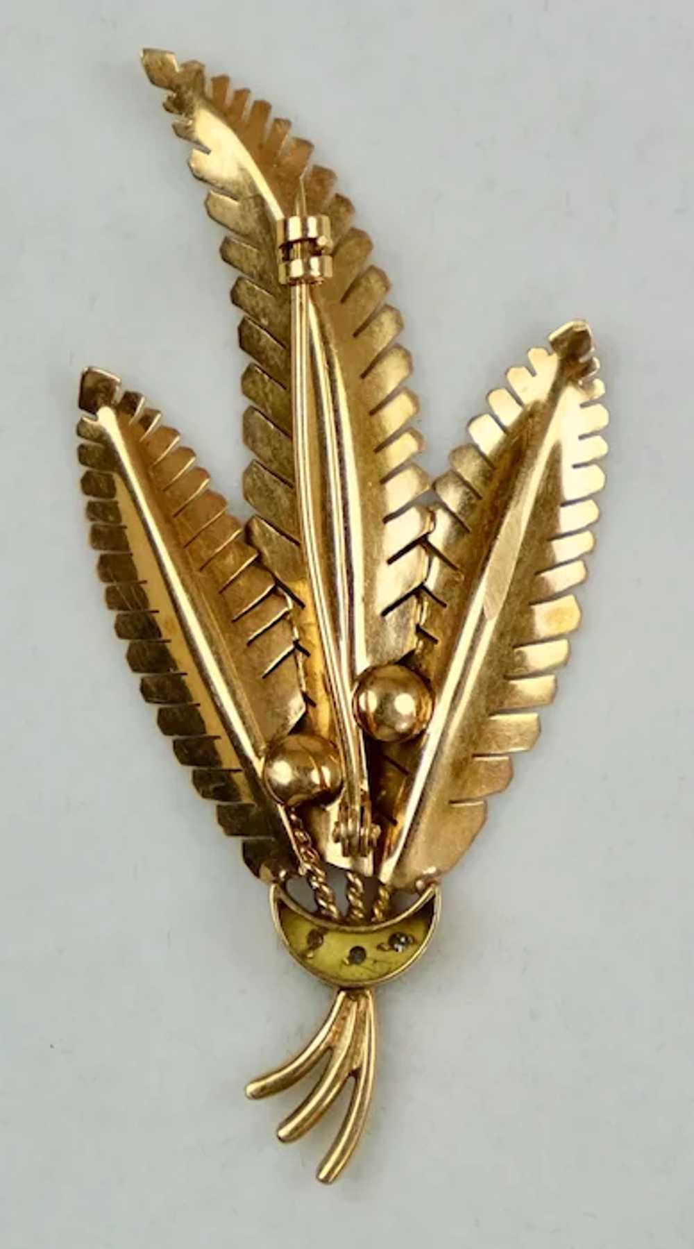 Retro 18K Rose Gold Diamond Ferns Pin Brooch - image 4