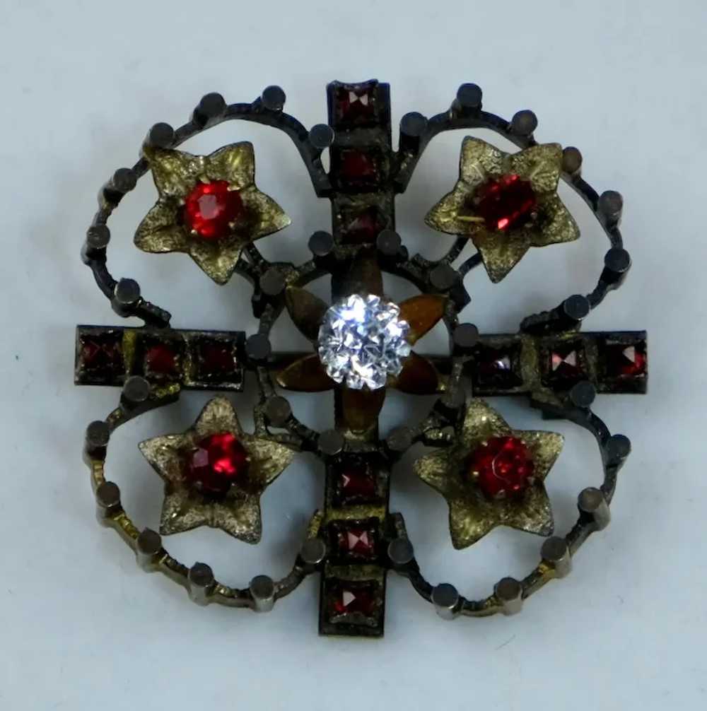 Victorian Gold Clover Pin with Red & White Paste … - image 4