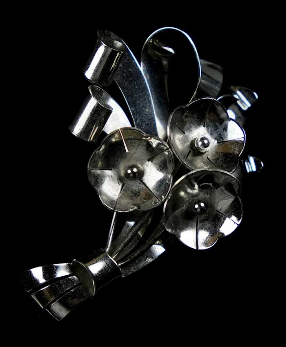 Large Dimensional Sterling Silver Bouquet Pin - image 4