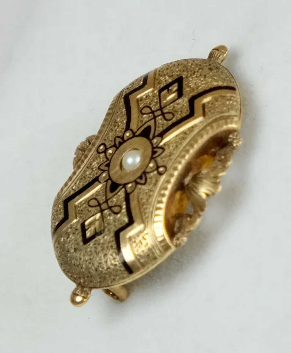Lovely Antique Victorian 14K Gold Black Enamel Br… - image 4