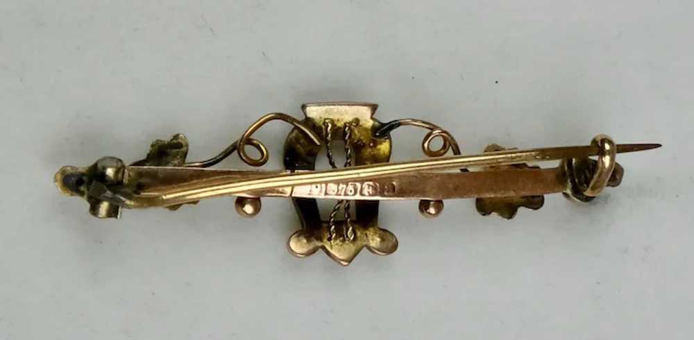 English Victorian 9K Gold Harp Bar Pin - image 4