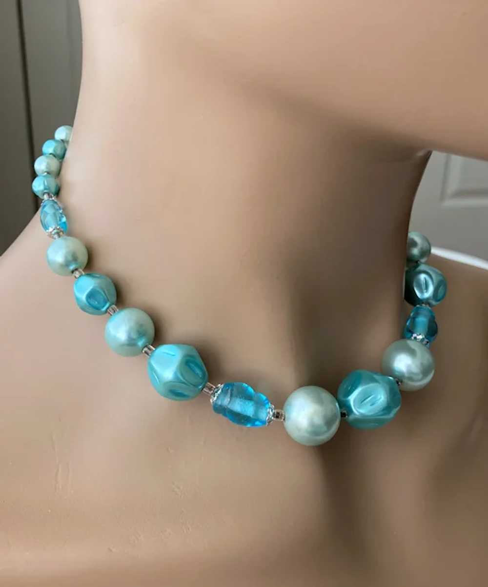 JAPAN Aqua Blue Faux Pearls and Beads Necklace - image 2