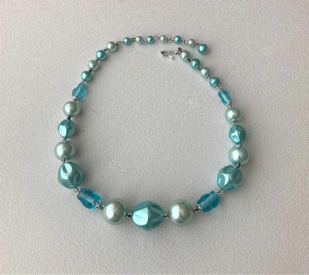 JAPAN Aqua Blue Faux Pearls and Beads Necklace - image 3