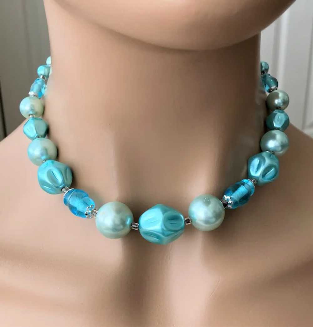 JAPAN Aqua Blue Faux Pearls and Beads Necklace - image 4