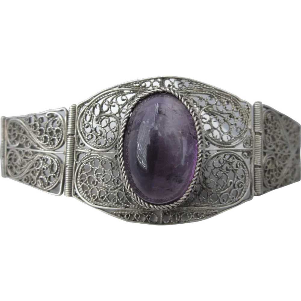 Exquisite Ornate Sterling and Amethyst Gemstone 7… - image 1