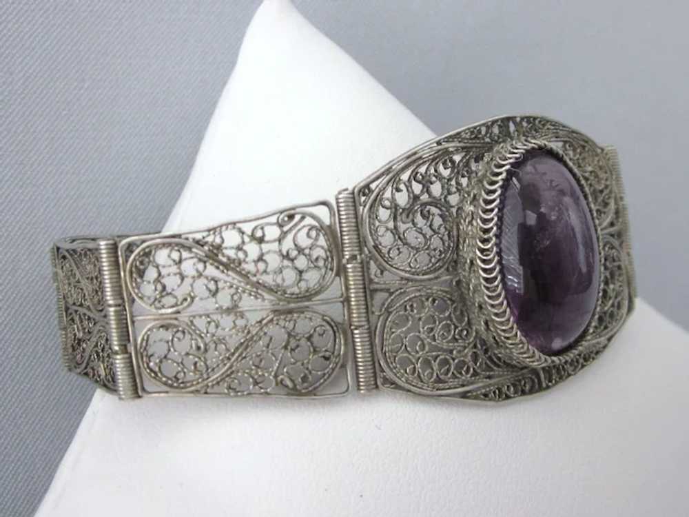 Exquisite Ornate Sterling and Amethyst Gemstone 7… - image 2