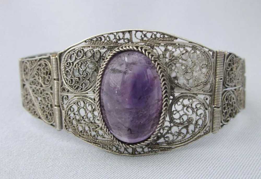 Exquisite Ornate Sterling and Amethyst Gemstone 7… - image 4