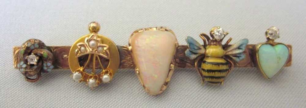 Captivating Victorian 14K Gold Pin -Opal, Diamond… - image 2