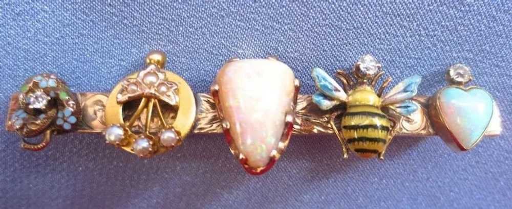 Captivating Victorian 14K Gold Pin -Opal, Diamond… - image 3