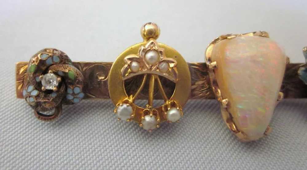 Captivating Victorian 14K Gold Pin -Opal, Diamond… - image 6