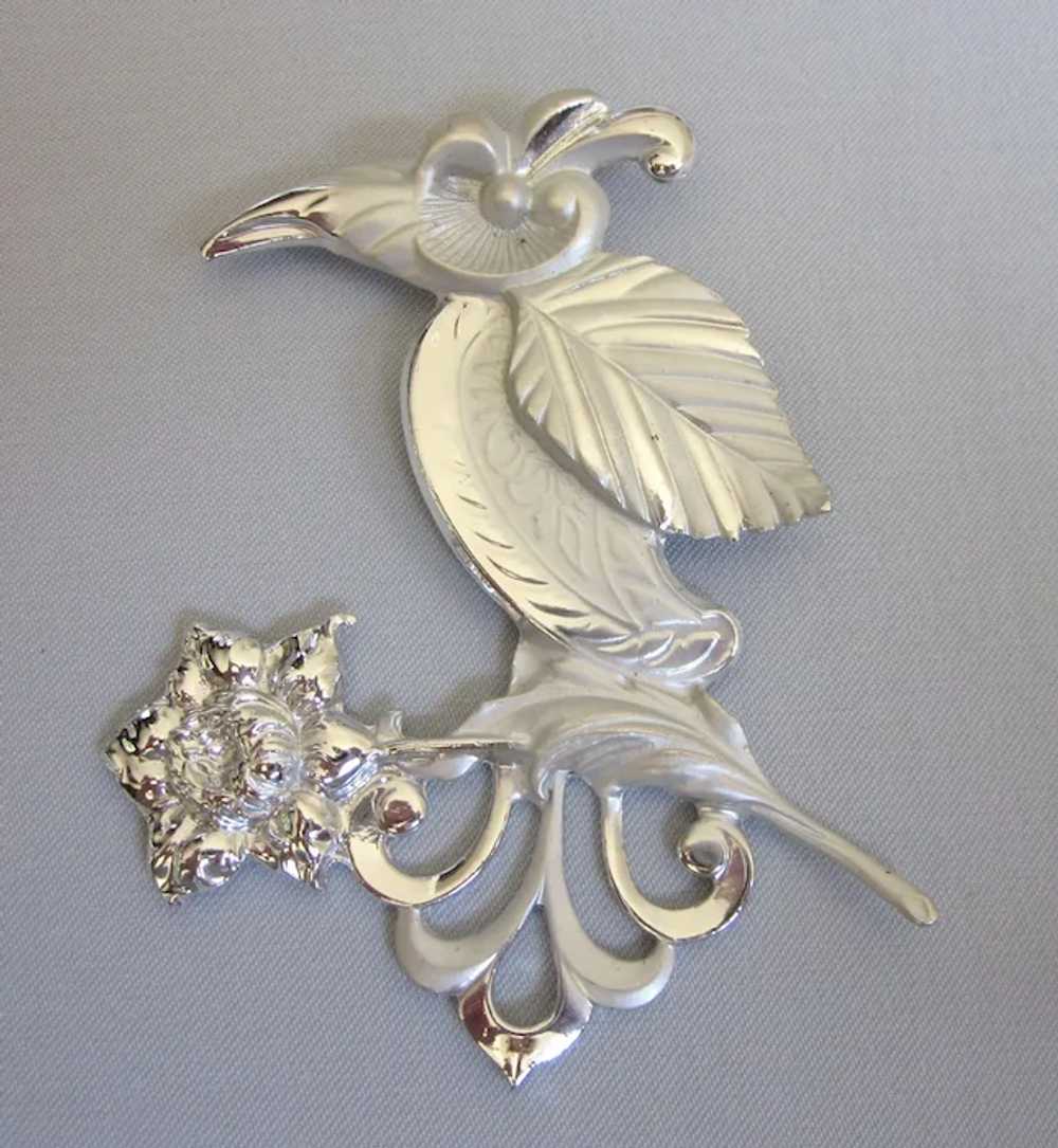 Vintage Huge Tropical Bird and Flower Brooch - Go… - image 3