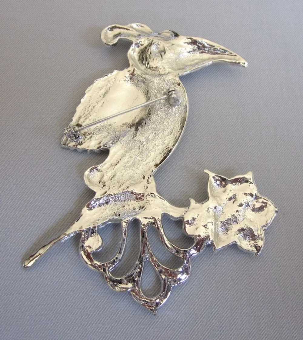 Vintage Huge Tropical Bird and Flower Brooch - Go… - image 4