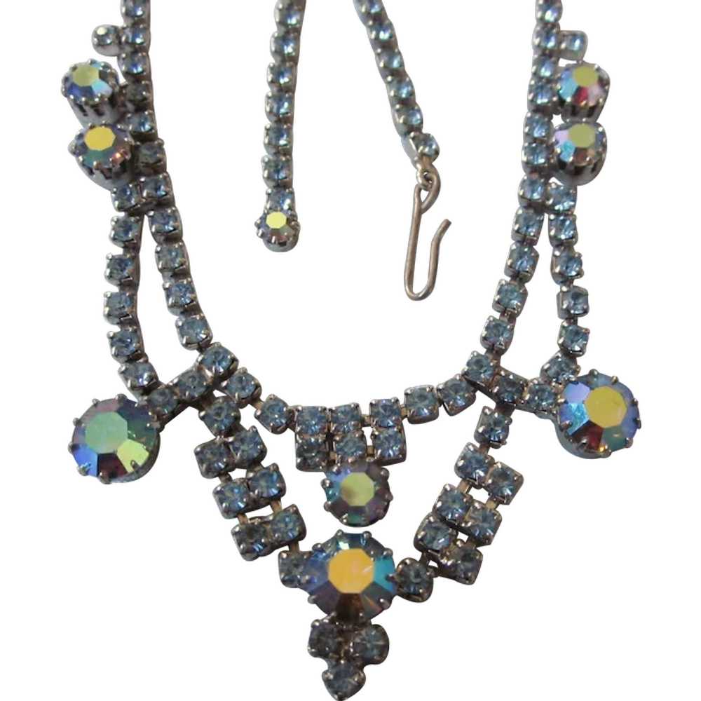 Mid-Century Vintage Blue Rhinestone 16" Necklace - image 1