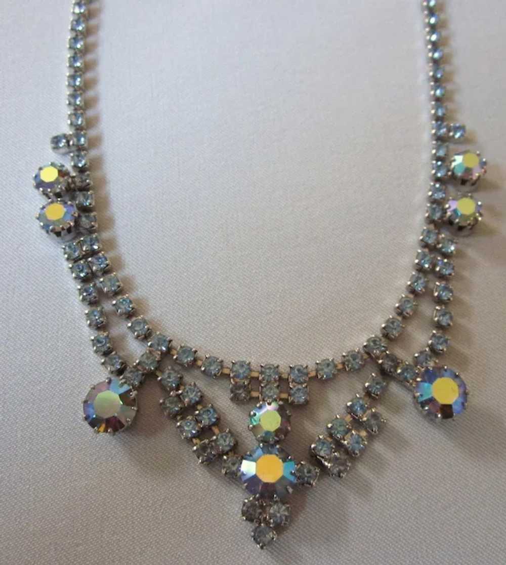 Mid-Century Vintage Blue Rhinestone 16" Necklace - image 2