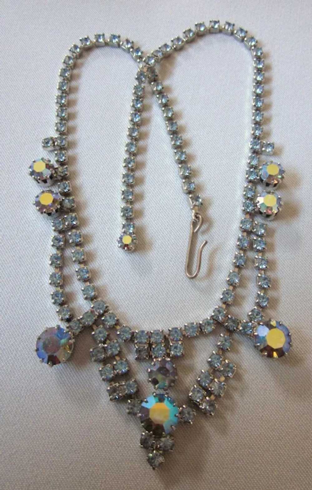 Mid-Century Vintage Blue Rhinestone 16" Necklace - image 5