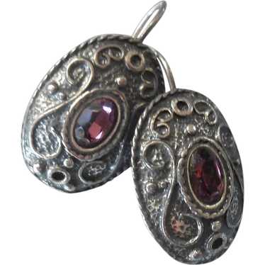 Sterling Amethyst Oval Etruscan Design Pierced Ea… - image 1