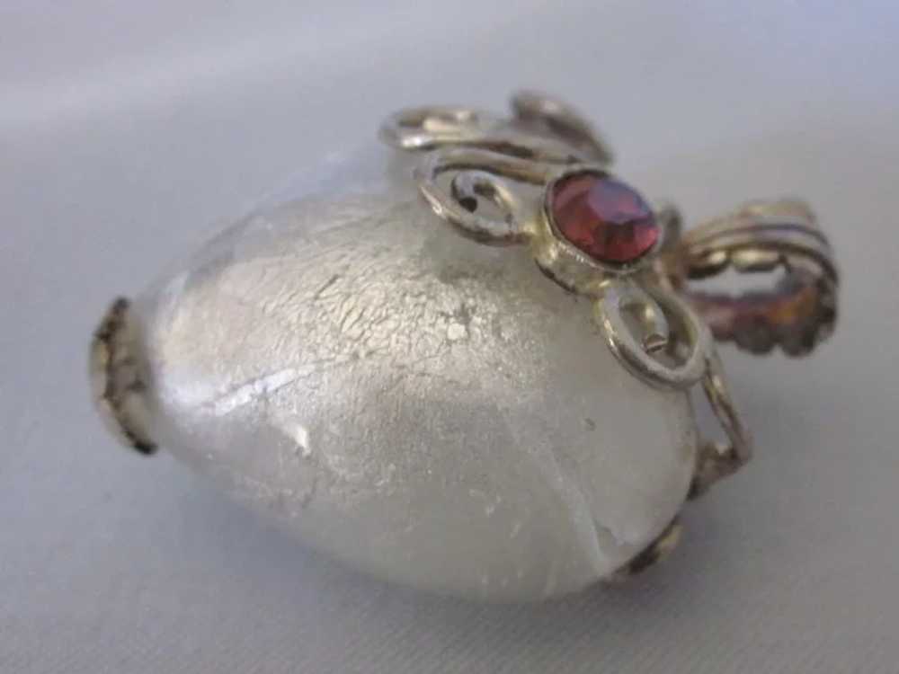 Vintage Sterling Puffy Foiled Glass Heart Pendant… - image 3