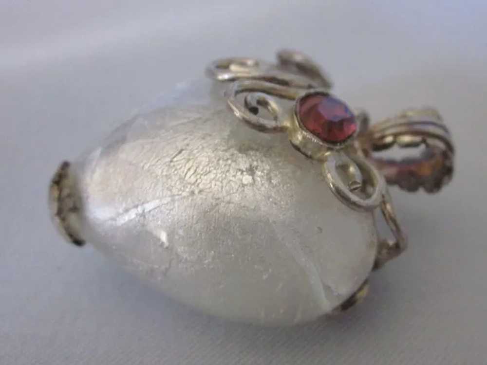 Vintage Sterling Puffy Foiled Glass Heart Pendant… - image 3