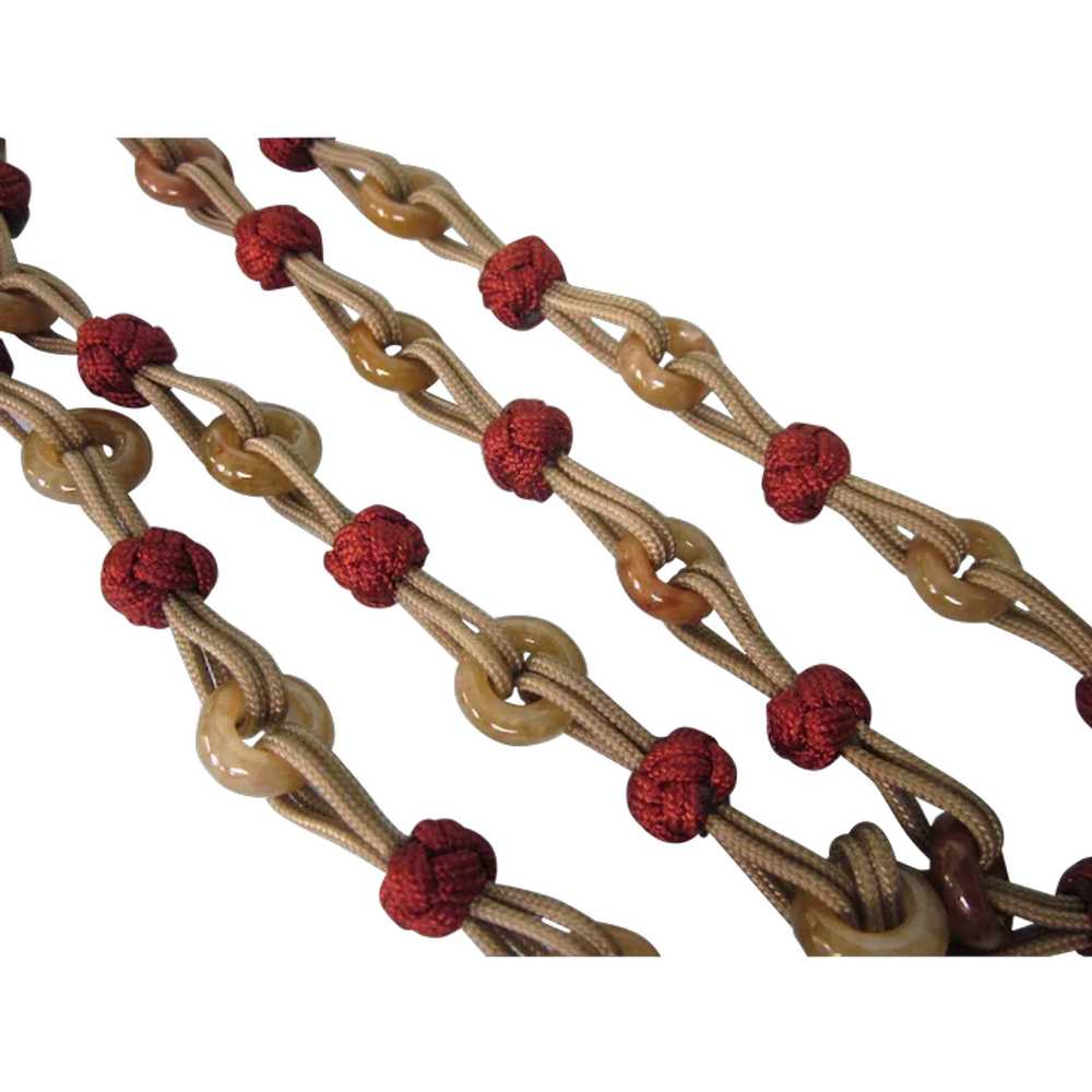 Vintage Chinese Jade Corded and Knotted 34" Rope … - image 1