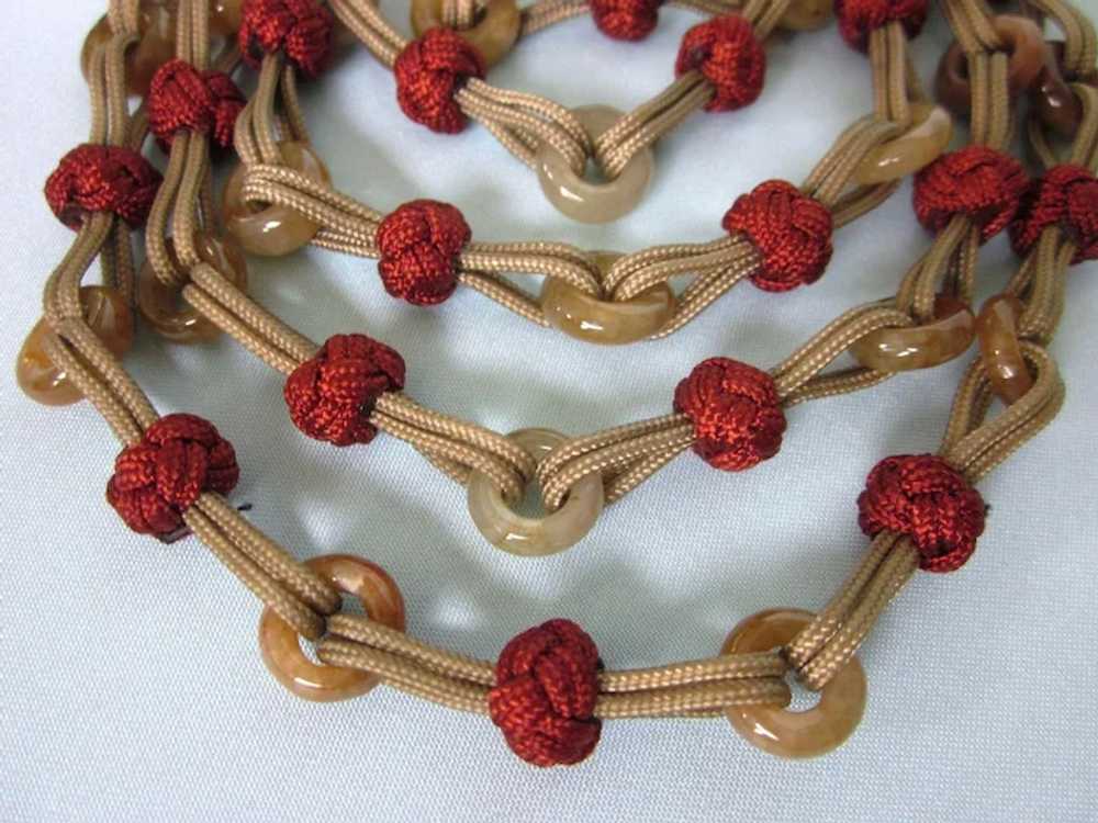 Vintage Chinese Jade Corded and Knotted 34" Rope … - image 2