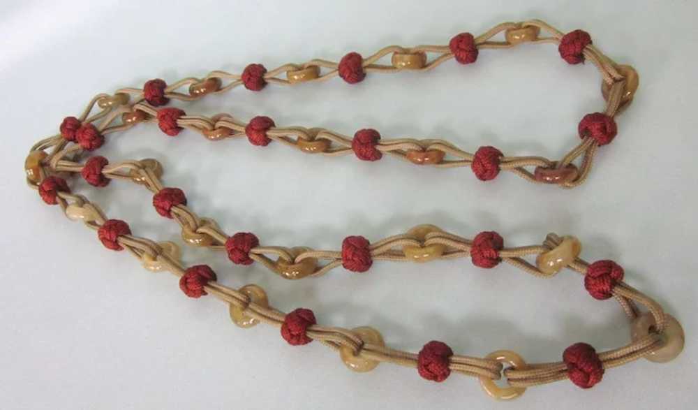 Vintage Chinese Jade Corded and Knotted 34" Rope … - image 3