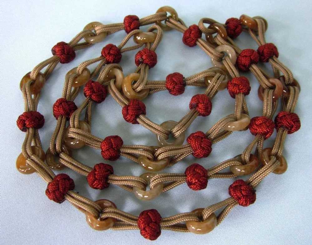 Vintage Chinese Jade Corded and Knotted 34" Rope … - image 4