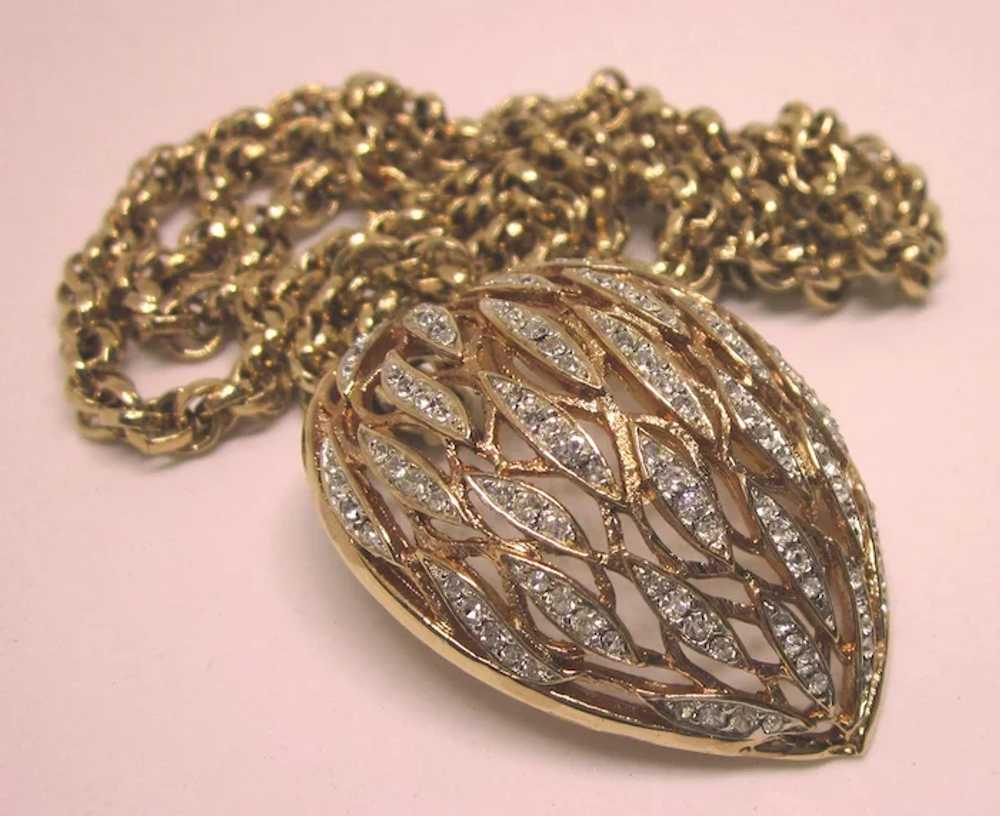 Dazzling Vintage Rhinestone Openwork Pendant 24" … - image 2