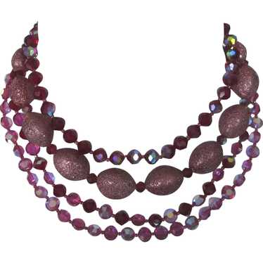 Dazzling Vintage Raspberry AB Crystal Four Strand… - image 1