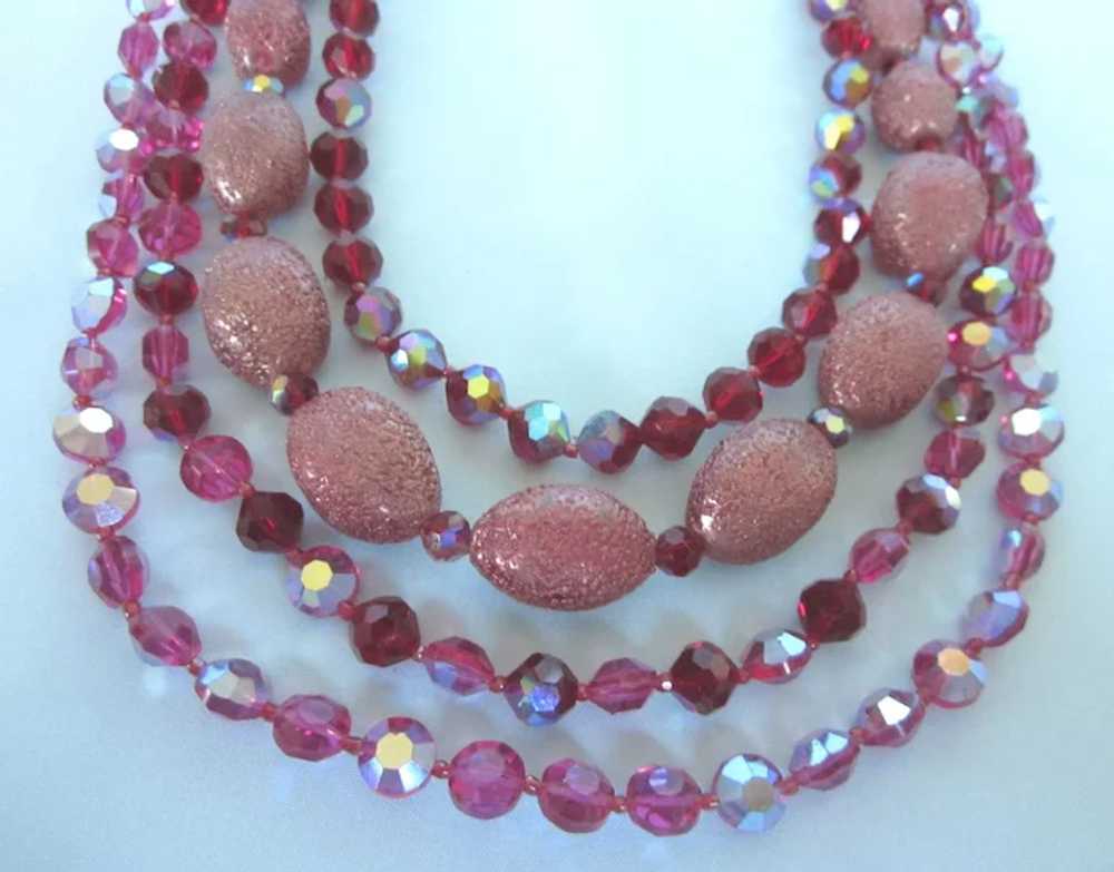 Dazzling Vintage Raspberry AB Crystal Four Strand… - image 2