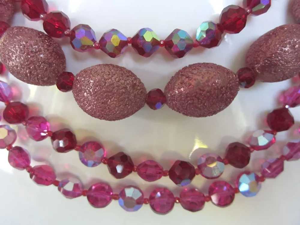 Dazzling Vintage Raspberry AB Crystal Four Strand… - image 3