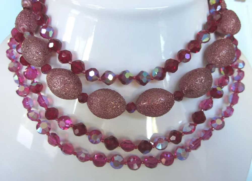 Dazzling Vintage Raspberry AB Crystal Four Strand… - image 4