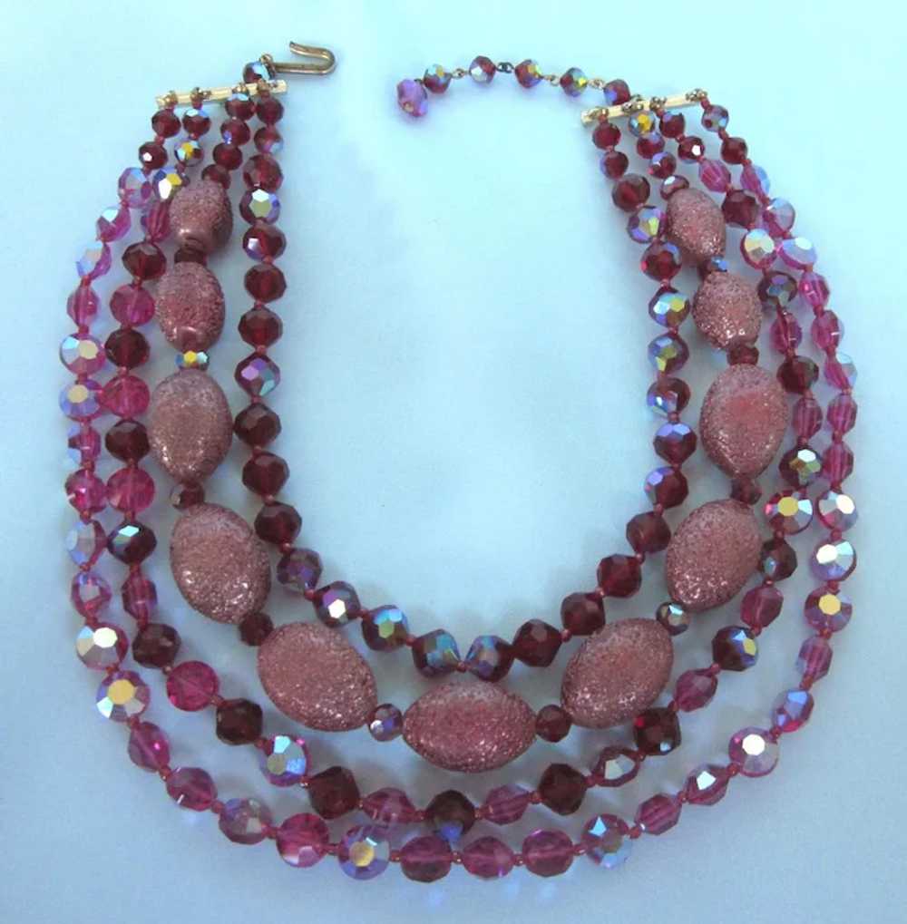 Dazzling Vintage Raspberry AB Crystal Four Strand… - image 5