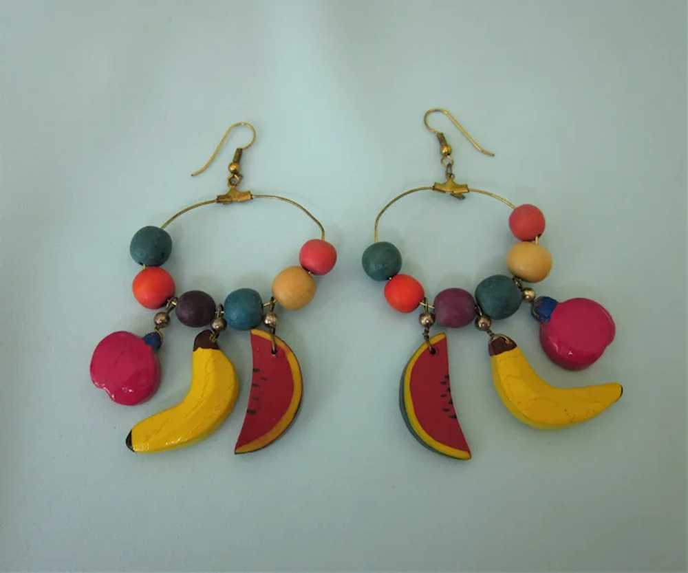 Whimsical Vintage Painted Fruit Dangle Pierced Ea… - image 2