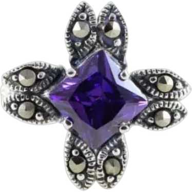 Sterling Silver Simulated Amethyst CZ and Marcasi… - image 1