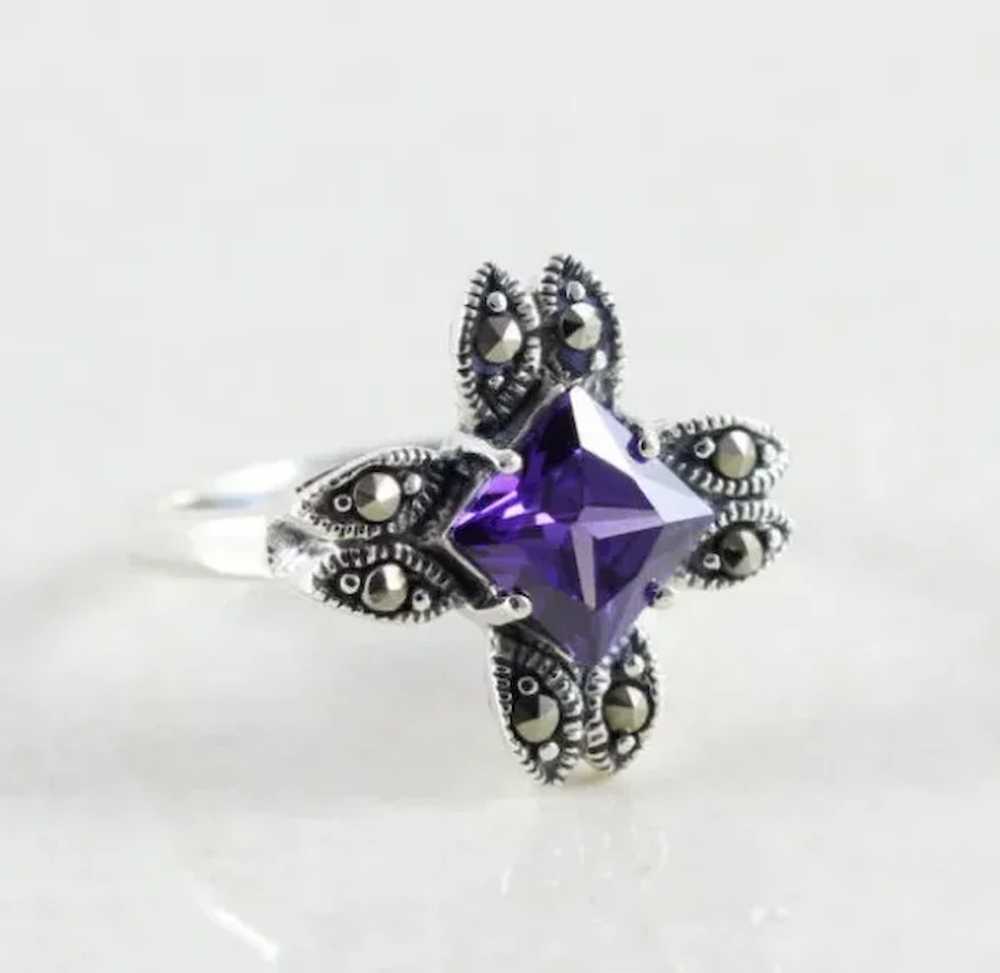 Sterling Silver Simulated Amethyst CZ and Marcasi… - image 2