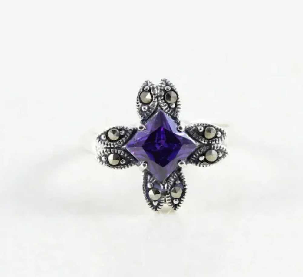 Sterling Silver Simulated Amethyst CZ and Marcasi… - image 3