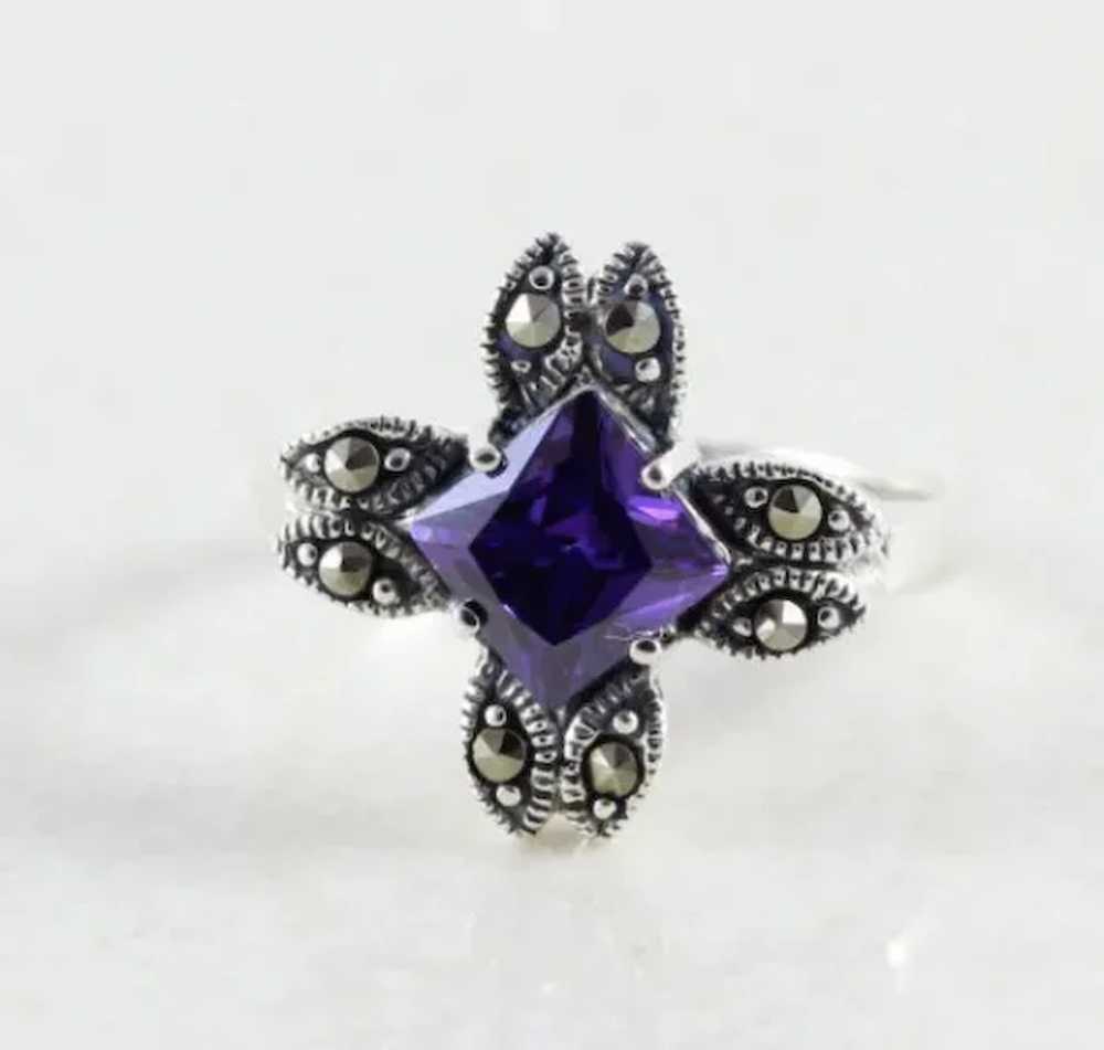 Sterling Silver Simulated Amethyst CZ and Marcasi… - image 4