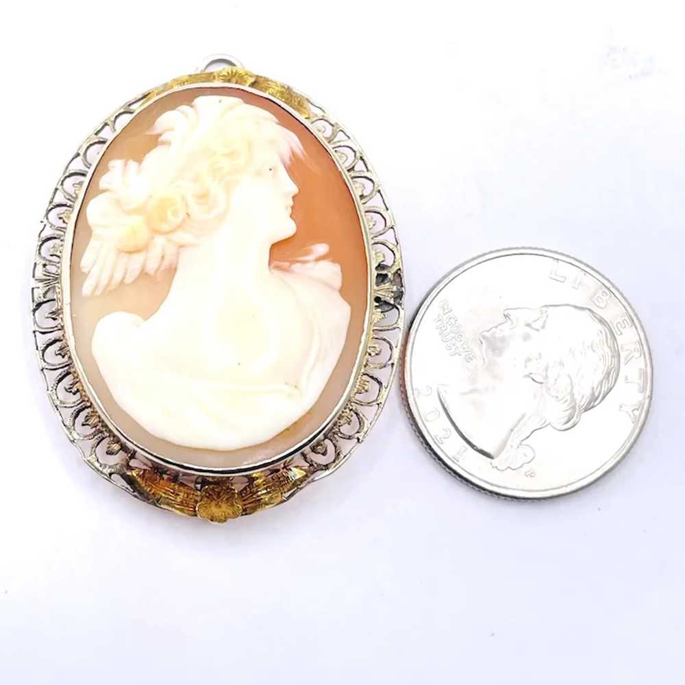 14k Gold Edwardian Carved Shell Cameo Brooch - image 4