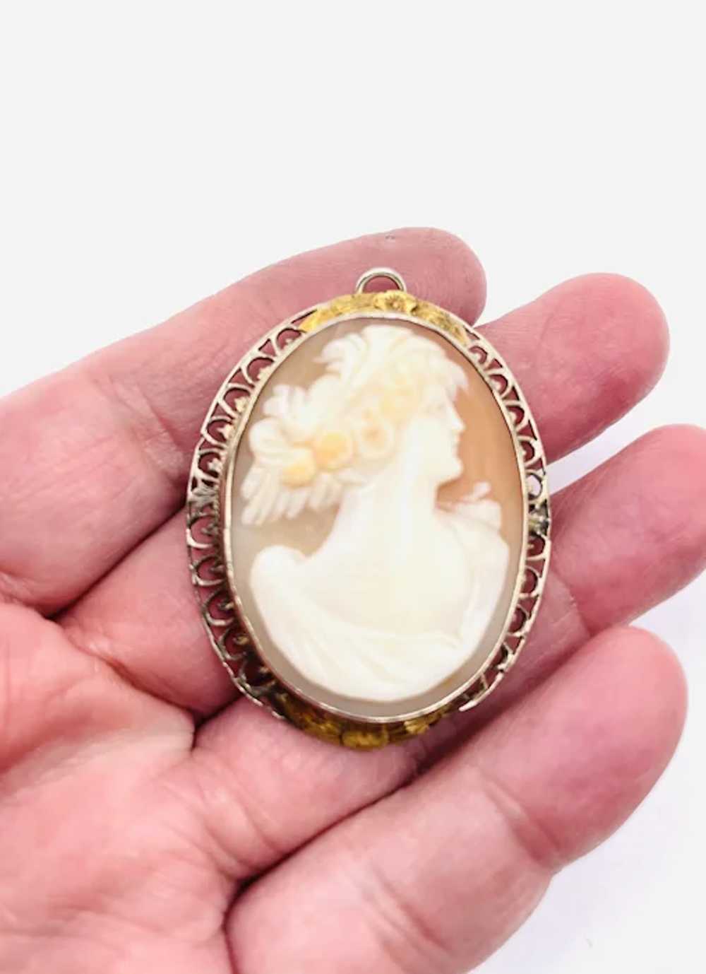 14k Gold Edwardian Carved Shell Cameo Brooch - image 5