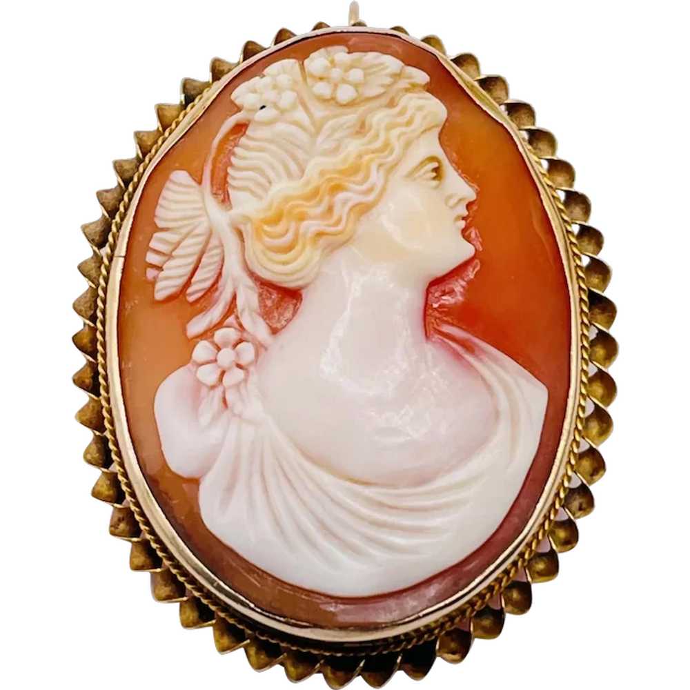 10K Yellow Gold Carved Shell Cameo Greek Goddess … - image 1