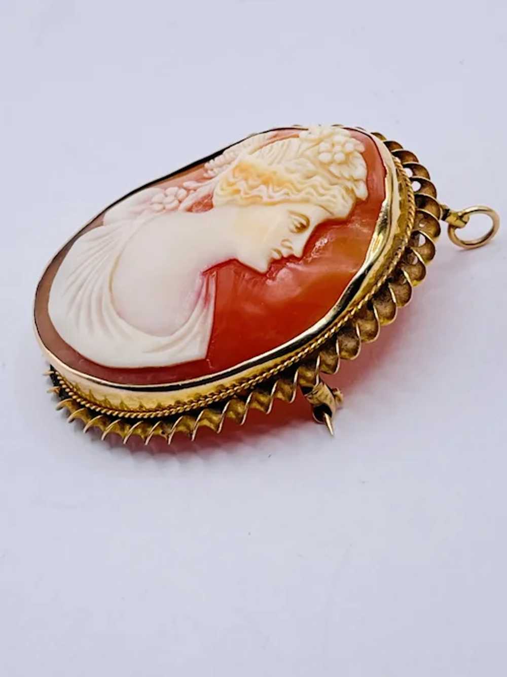 10K Yellow Gold Carved Shell Cameo Greek Goddess … - image 3