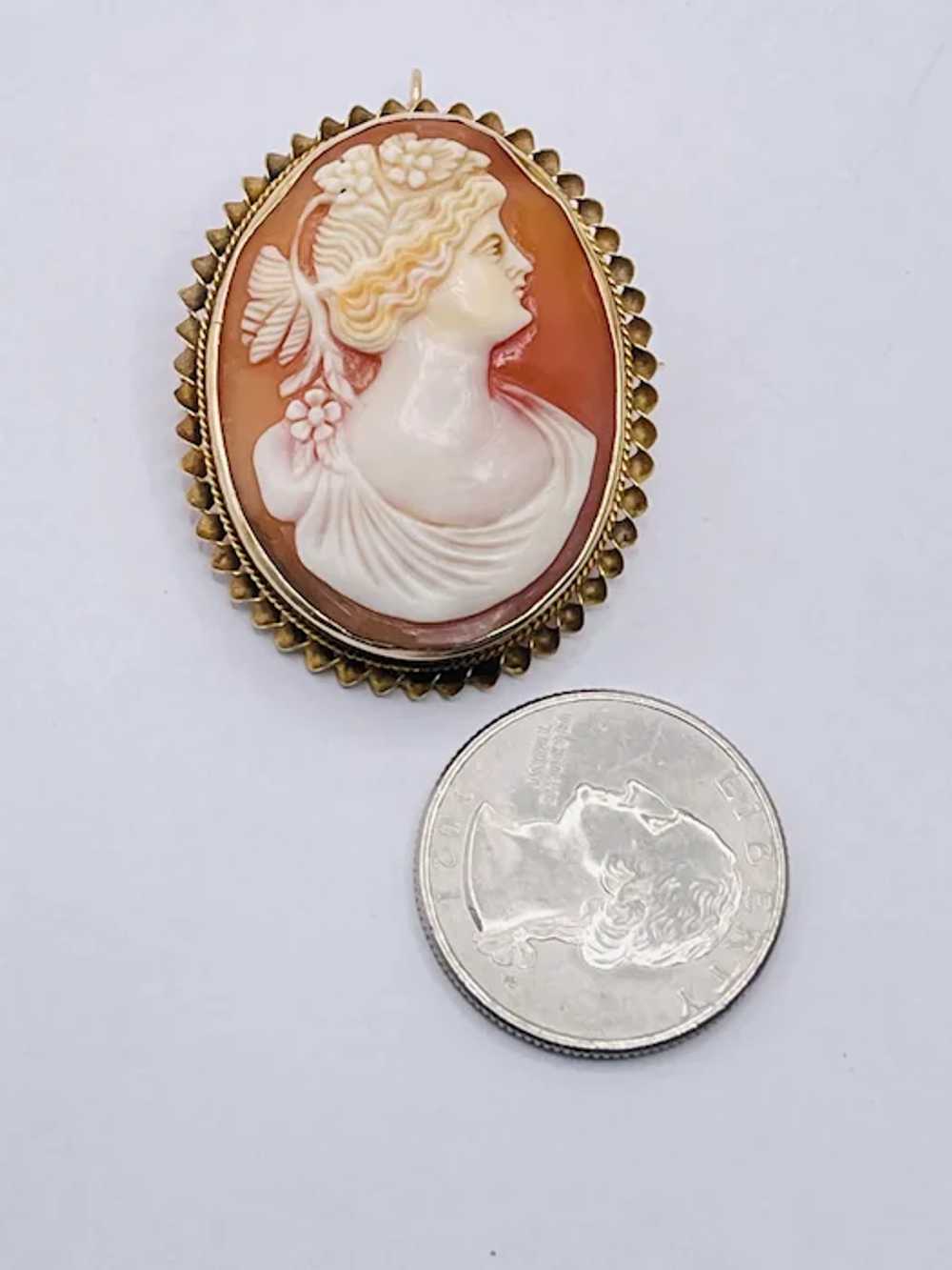 10K Yellow Gold Carved Shell Cameo Greek Goddess … - image 5